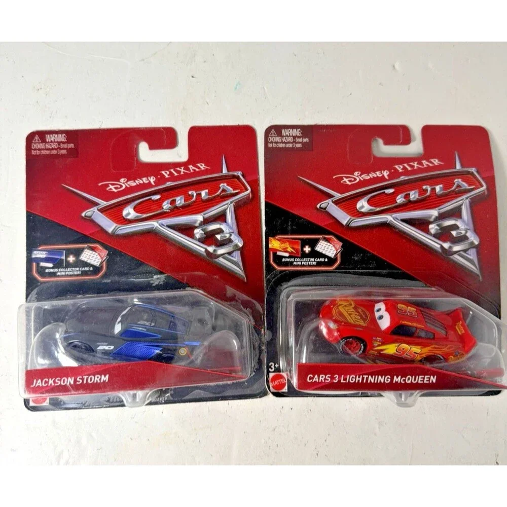 Lot of 2 Cars 3 Lightning Mcqueen Jackson Storm Mattel Disney Pixar w/ mini post